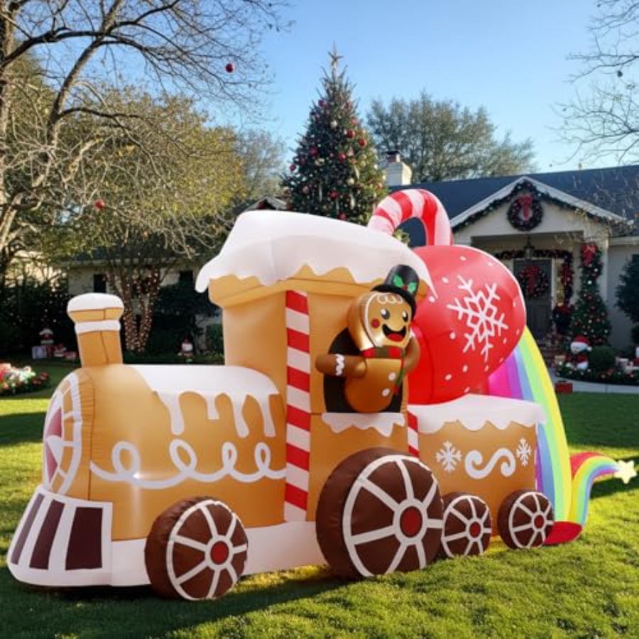 Christmas Lights Outdoor - 10 Ft Long Christmas Inflatables Train