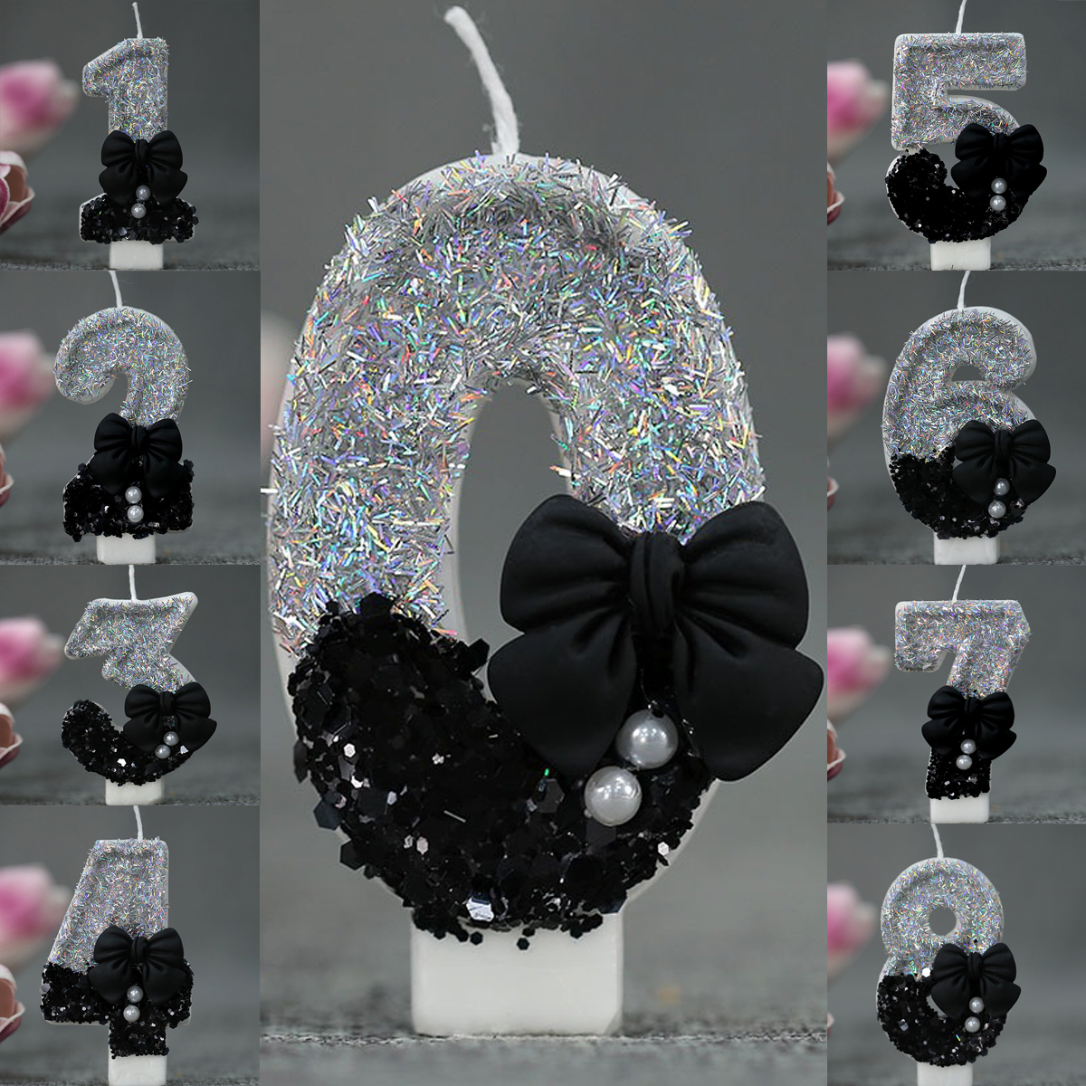 Holiday Candle Set - Midnight Bow & Pearl 0-9 Number