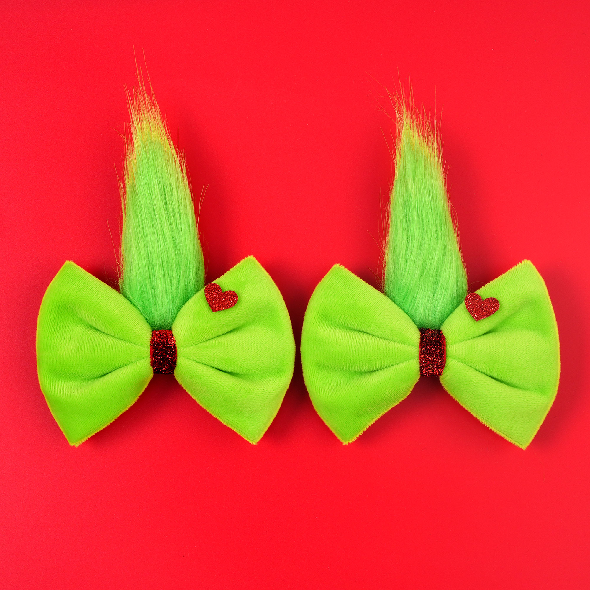Girls Green Fur Ball  Grinch B - Ribbon Bow Gift 리뷰 및 가격