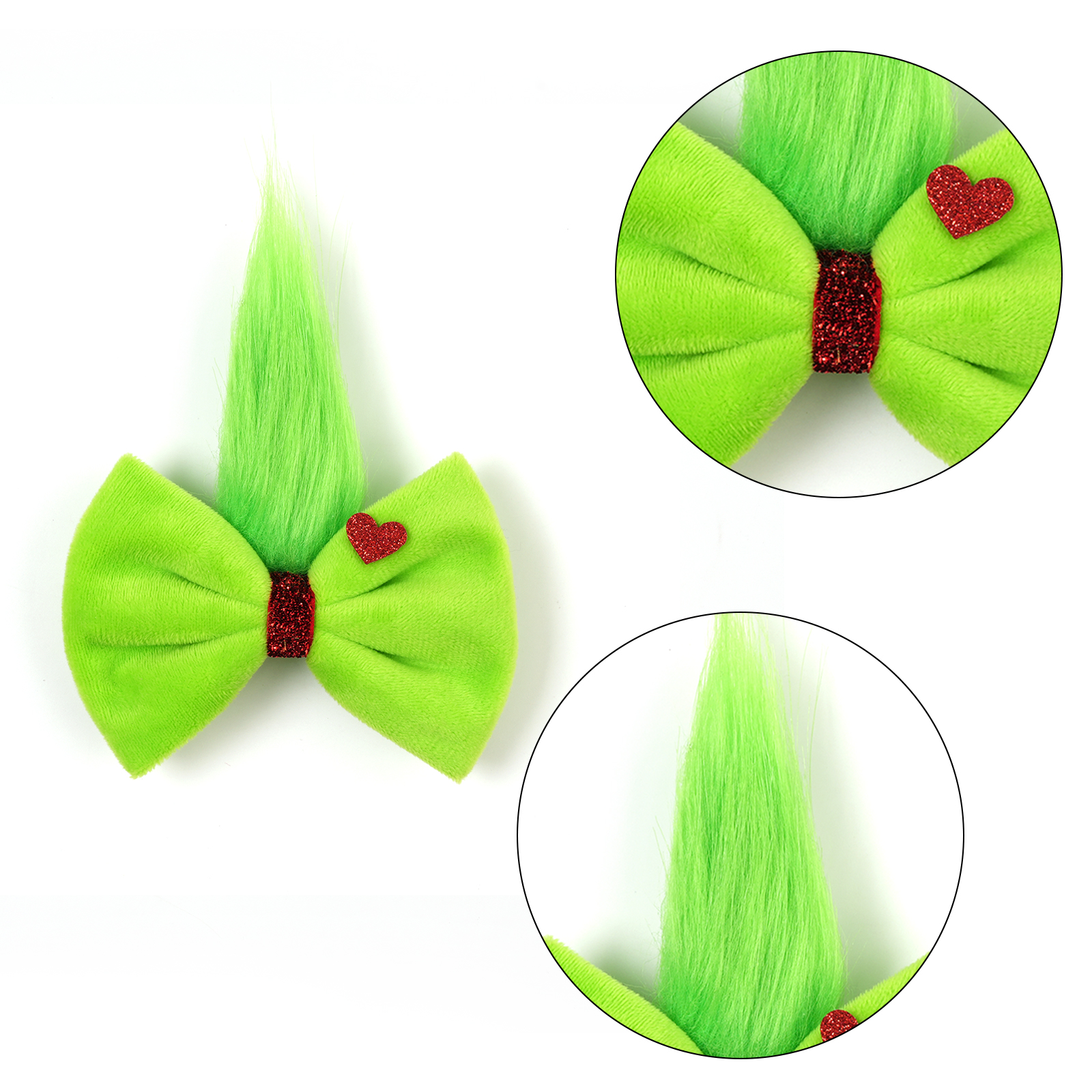 Girls Green Fur Ball  Grinch B - Ribbon Bow Gift 리뷰 및 가격