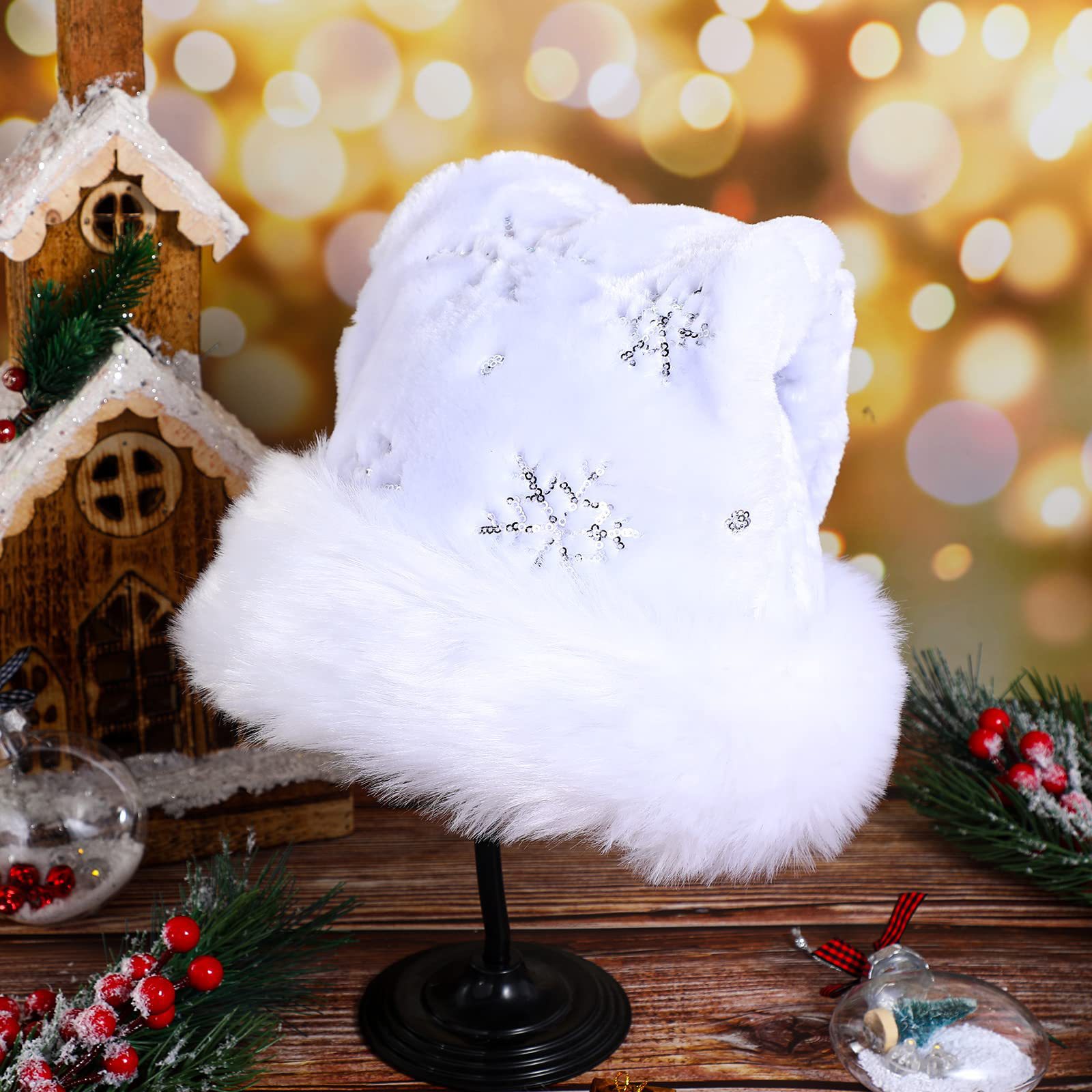 White Plush Christmas Hat Gold - Santa Hat Plush 리뷰 및 가격