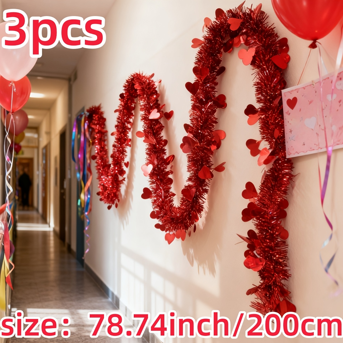 3pcs Red Heart Plastic Tinsel  - Tinsel Garland Decoration 리뷰 및 가격