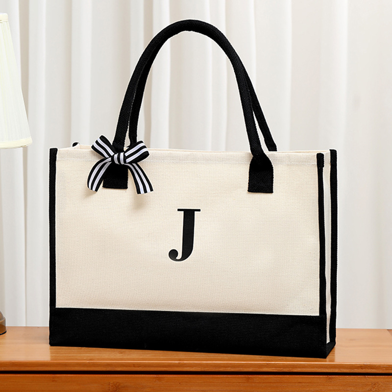 Simple canvas letter tote bag  - Ribbon Bow Gift 리뷰 및 가격