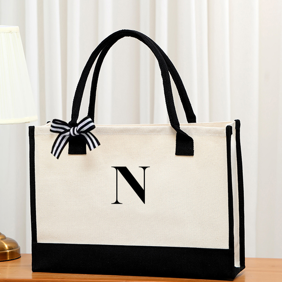 Simple canvas letter tote bag  - Ribbon Bow Gift 리뷰 및 가격
