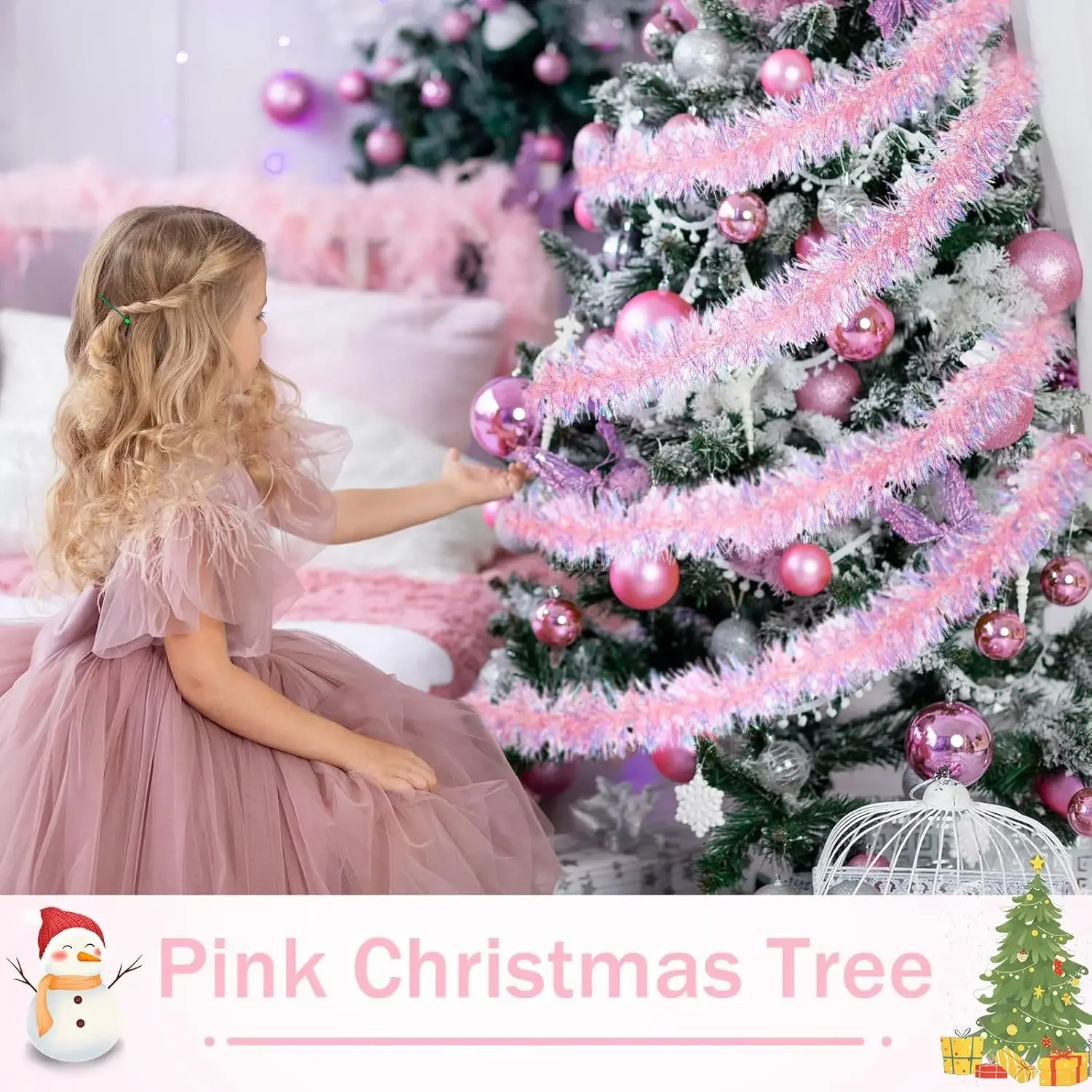 2M Pink Christmas Tinsel Garla - Tinsel Garland Decoration 리뷰 및 가격
