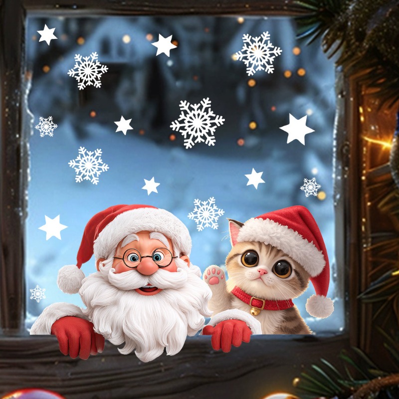 Kitten Santa Claus Window Stic - Snowflake Window Decal 리뷰 및 가격