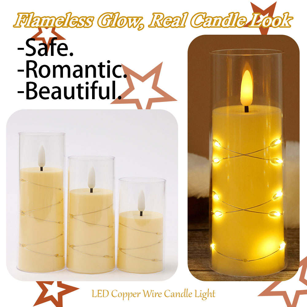 3pcs/set LED Copper Wire Flame - Holiday Candle Set 리뷰 및 가격